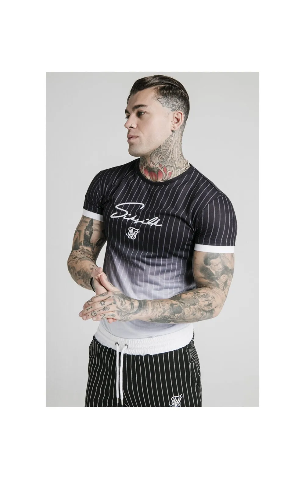SikSilk Signature Gym Tee - Black & White sold by Siksilk