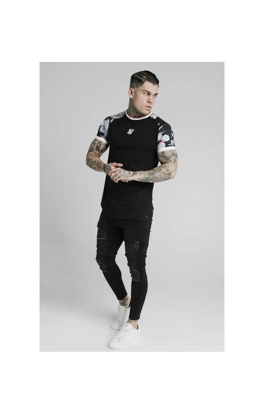 SikSilk S/S Floral Raglan Tech Tee - Black sold by Siksilk product image thumbnail 4