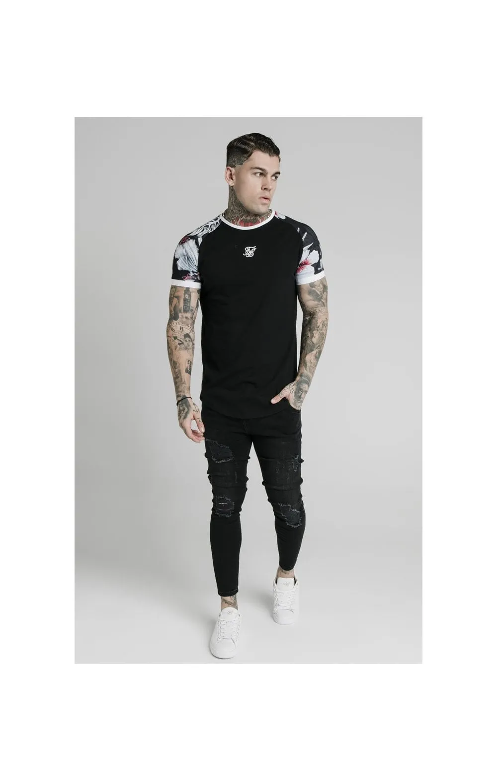 SikSilk S/S Floral Raglan Tech Tee - Black sold by Siksilk