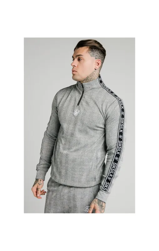 SikSilk Dog Tooth Check 1/4 Zip Funnel Neck Hoodie - Black & White sold by Siksilk