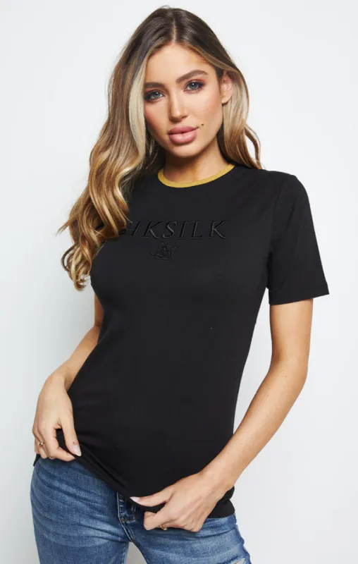 SikSilk Rib Knit Collar Ringer Tee - Black sold by Siksilk
