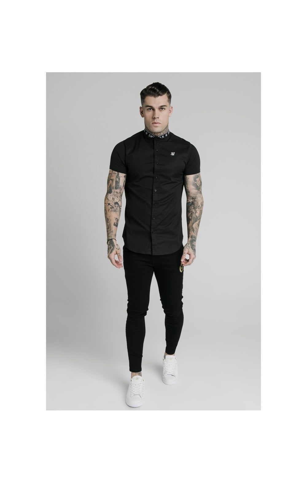 SikSilk S/S Tape Collar Shirt - Black sold by Siksilk