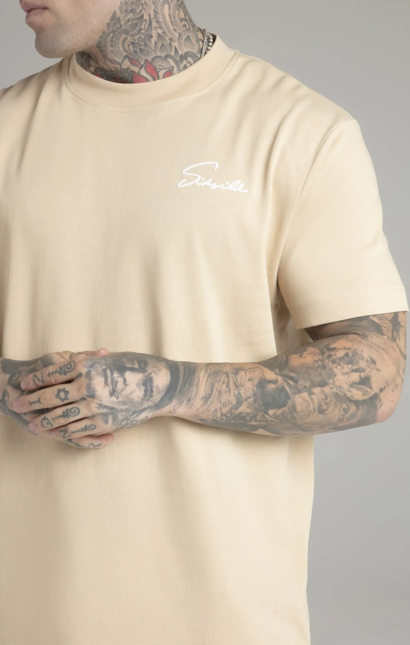 Beige Script T-Shirt sold by Siksilk product image thumbnail 3
