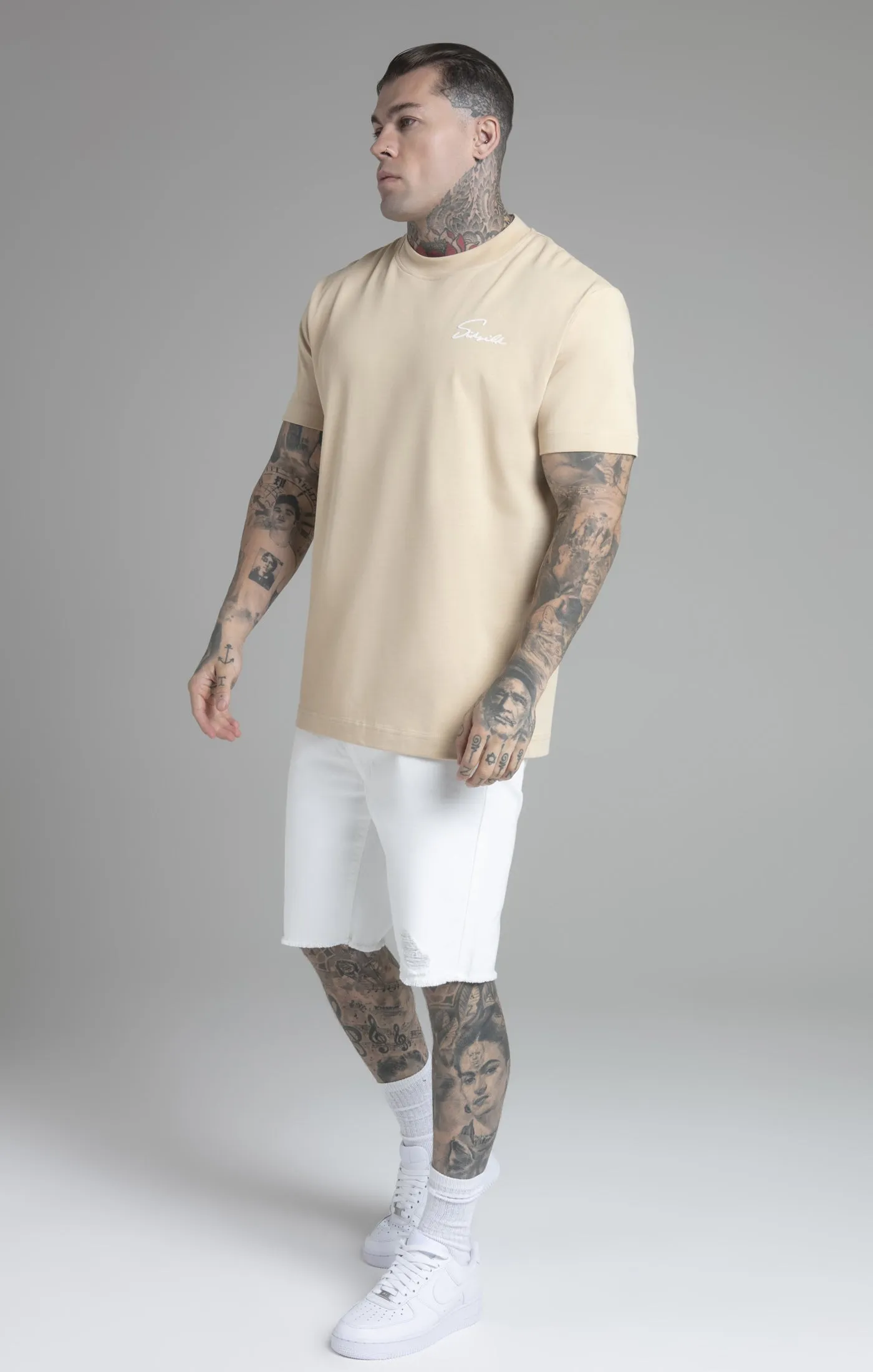 Beige Script T-Shirt sold by Siksilk product image thumbnail 4