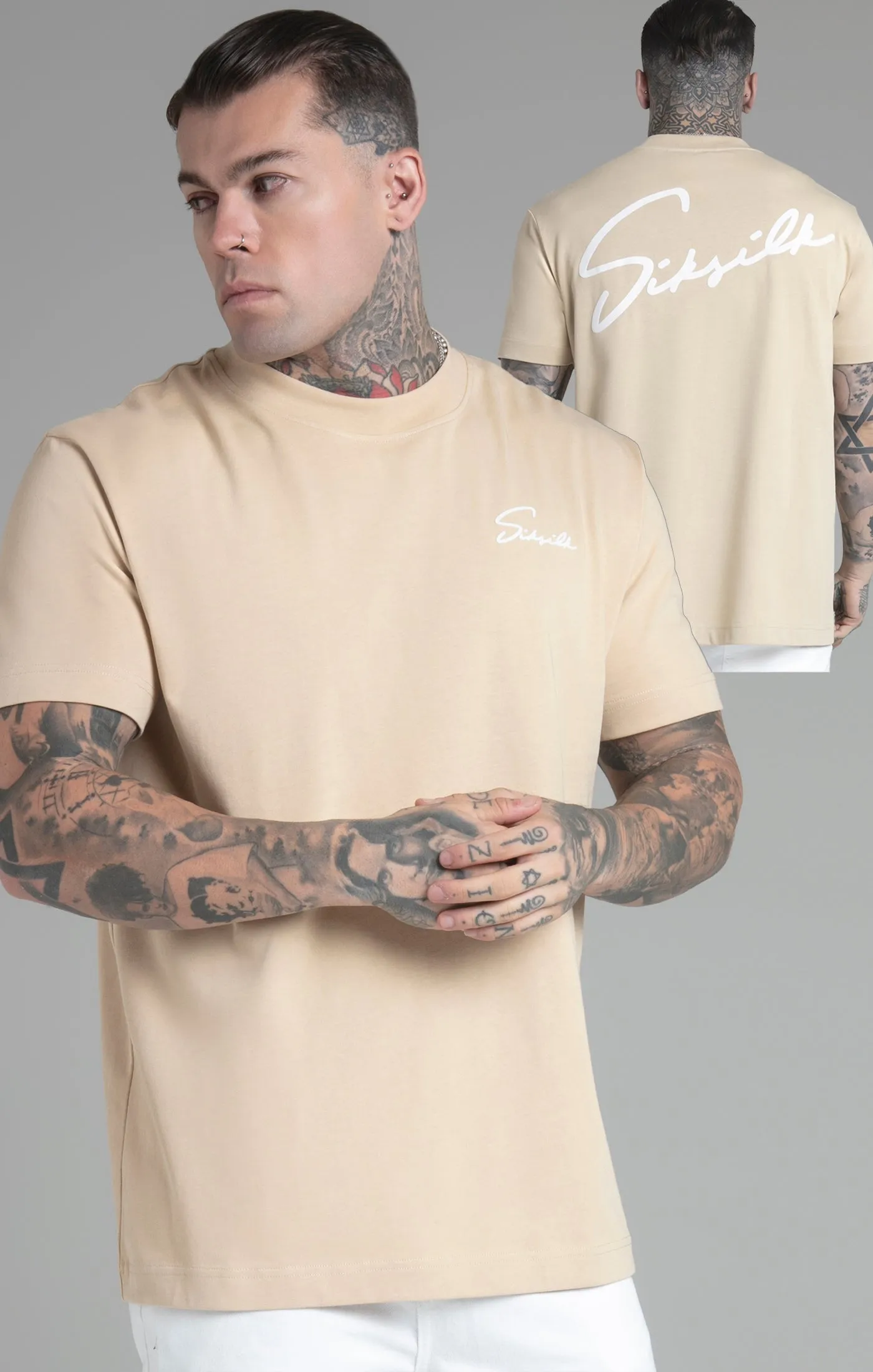 Beige Script T-Shirt sold by Siksilk