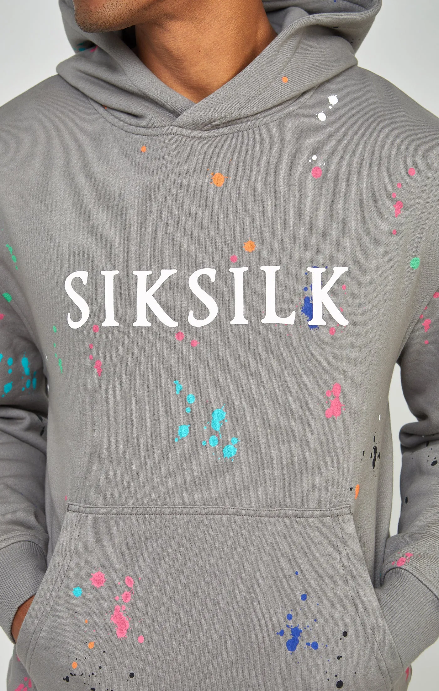 Grey Paint Splatter Relaxed Fit Overhead Hoodie sold by Siksilk product image thumbnail 3