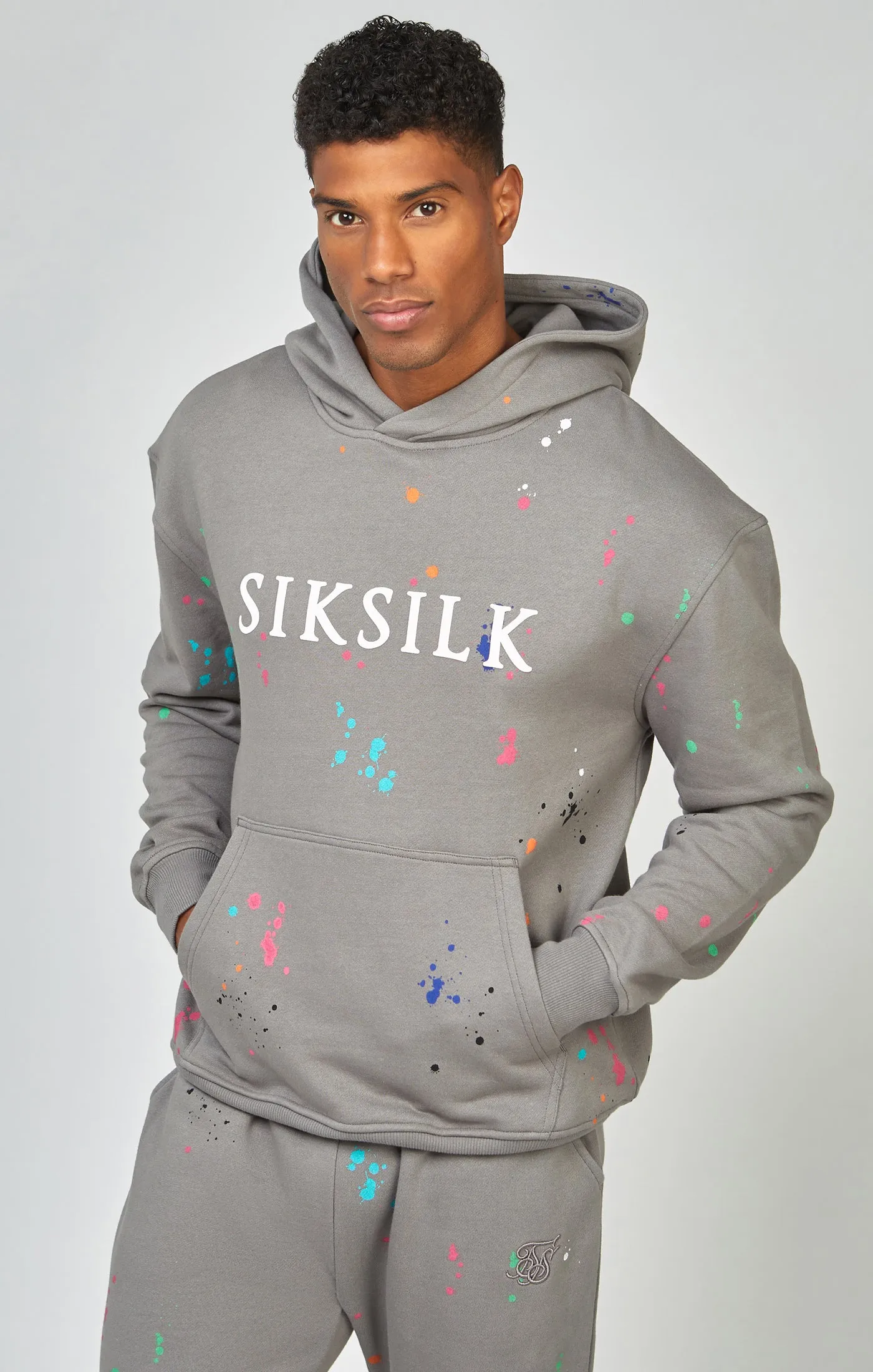 Grey Paint Splatter Relaxed Fit Overhead Hoodie sold by Siksilk product image thumbnail 4