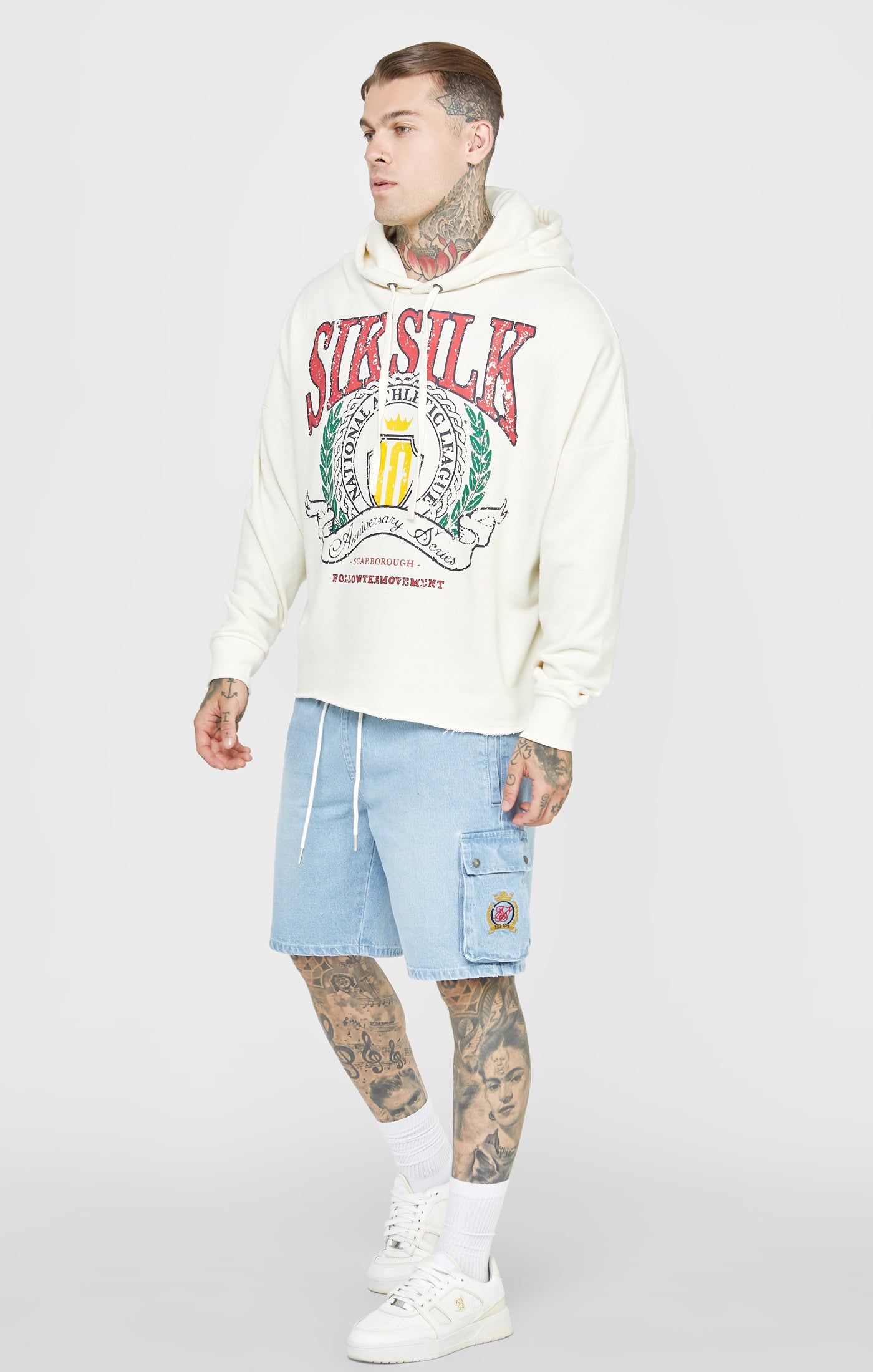 Ecru Crest Print Oversized Overhead Hoodie sold by Siksilk product image thumbnail 3