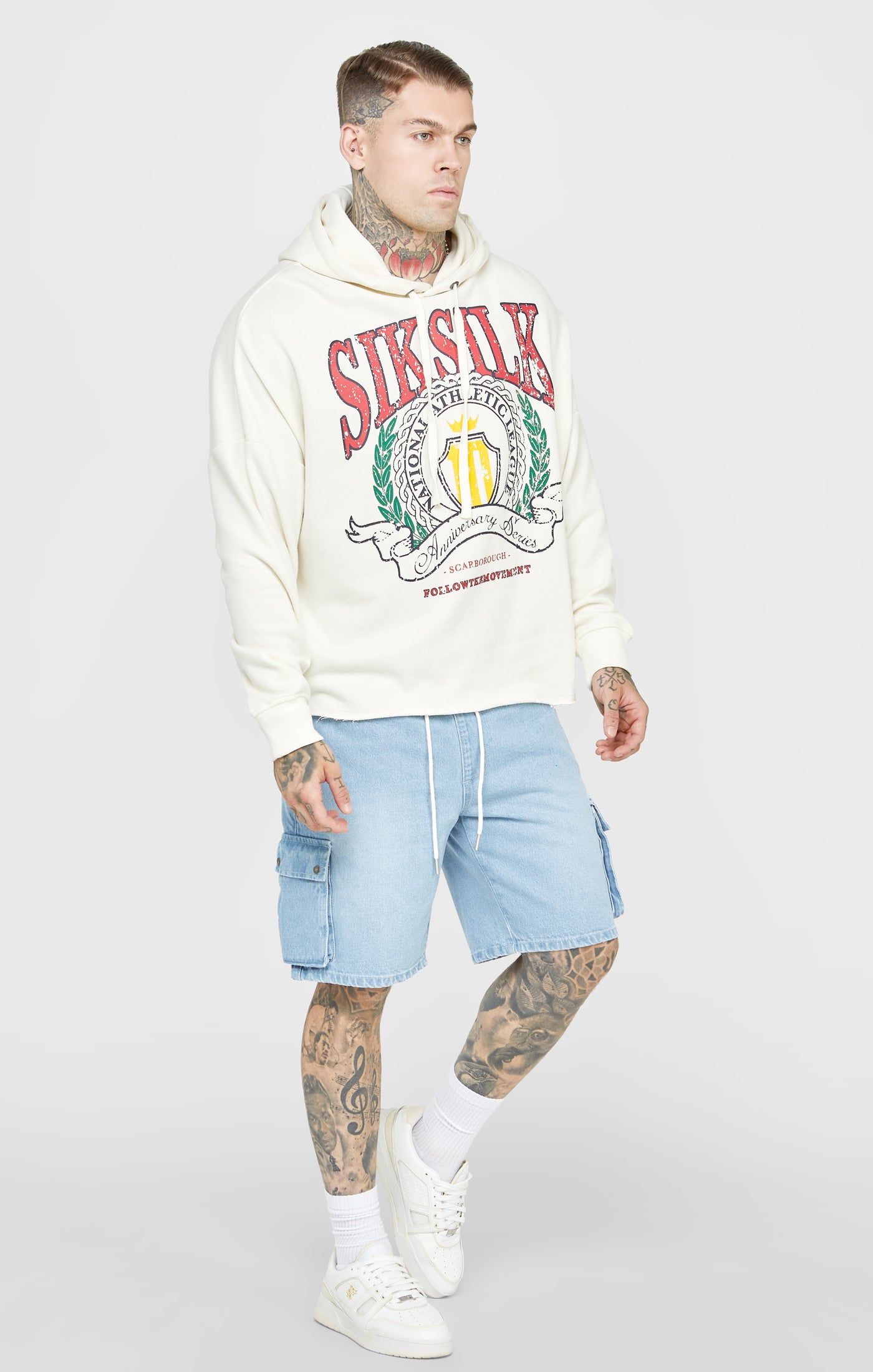 Ecru Crest Print Oversized Overhead Hoodie sold by Siksilk product image thumbnail 4