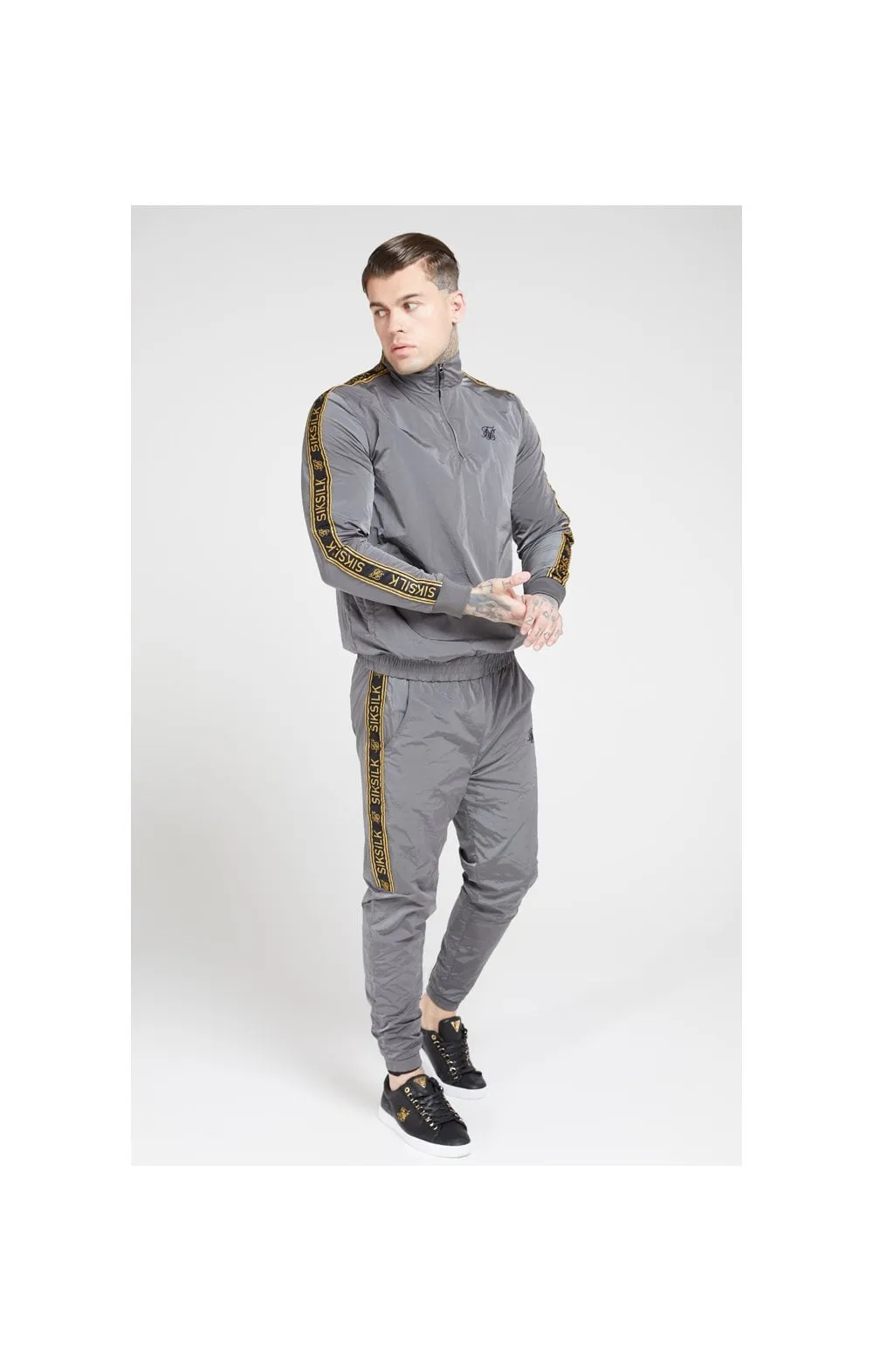 SikSilk Crushed Nylon Taped Joggers – Grey & Gold sold by Siksilk product image thumbnail 5