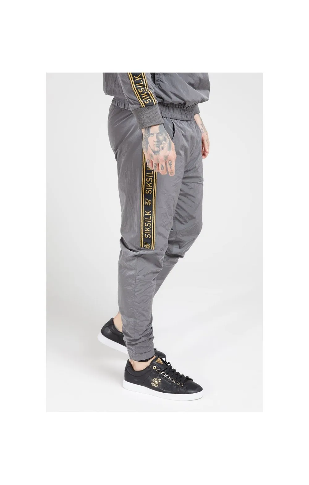 SikSilk Crushed Nylon Taped Joggers – Grey & Gold sold by Siksilk product image thumbnail 2