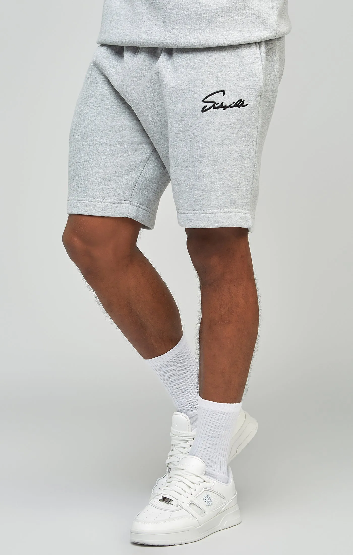 Grey Script Embroidery Short sold by Siksilk