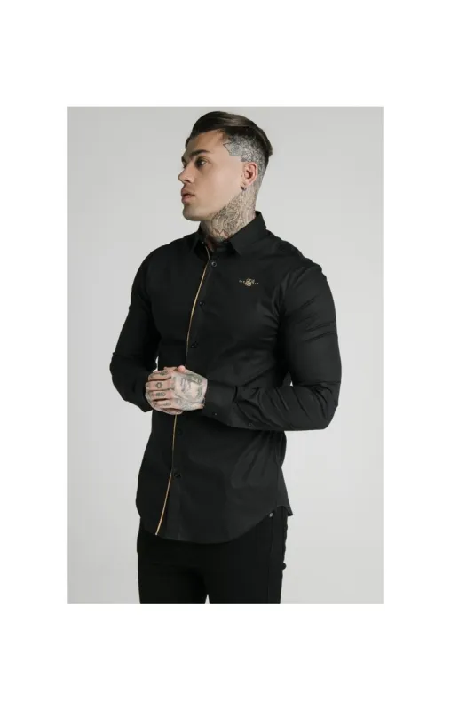 SikSilk L/S Fade Piping Shirt - Black & Gold sold by Siksilk