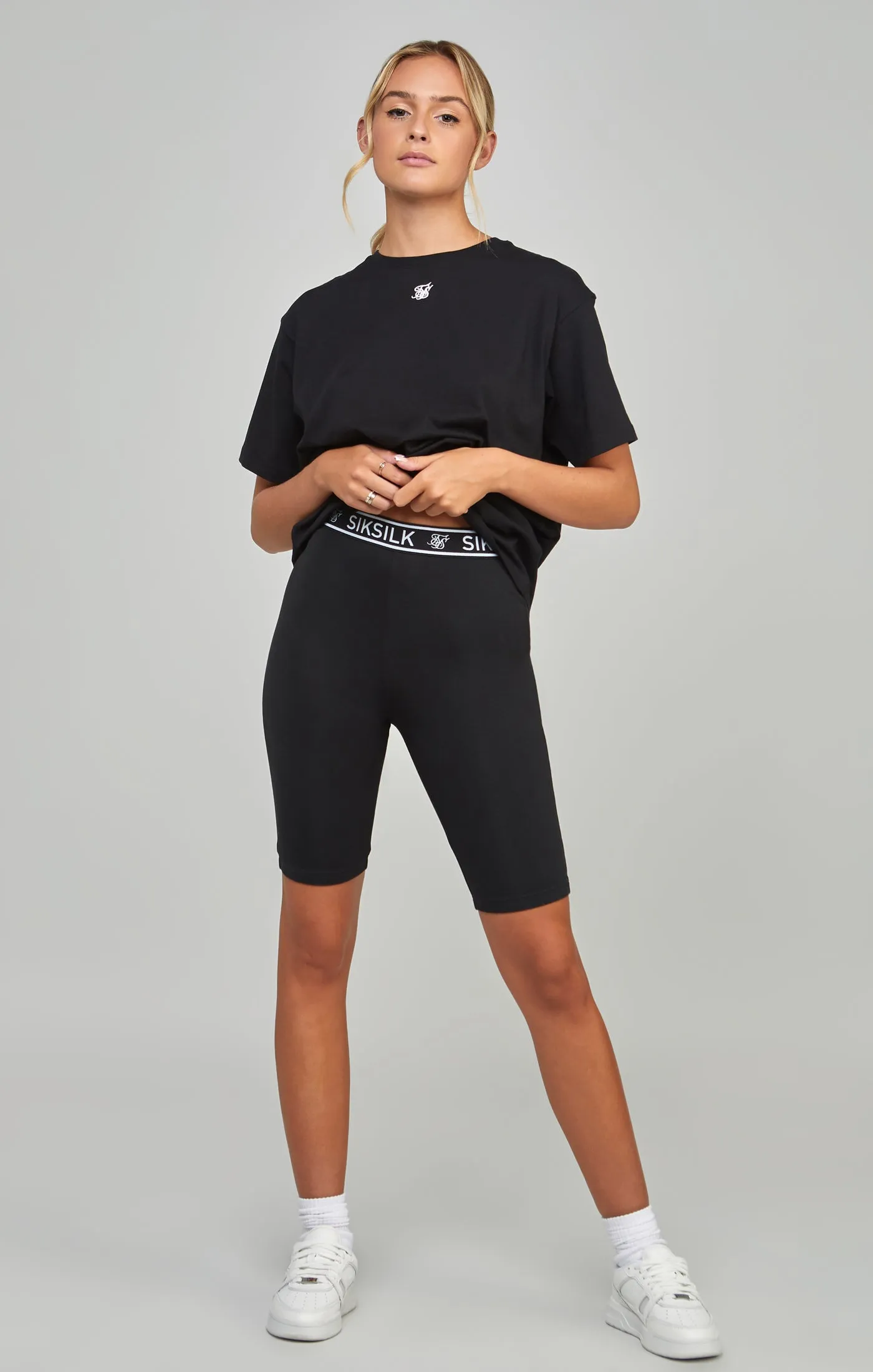 Black Essential Tape Cycle Shorts sold by Siksilk product image thumbnail 2