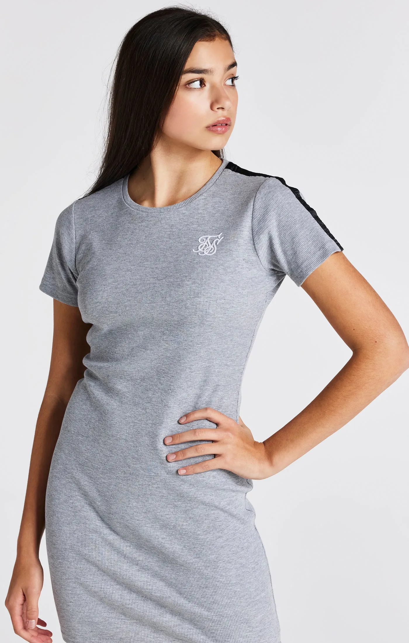 Girls Grey Marl Ribbed Dress sold by Siksilk