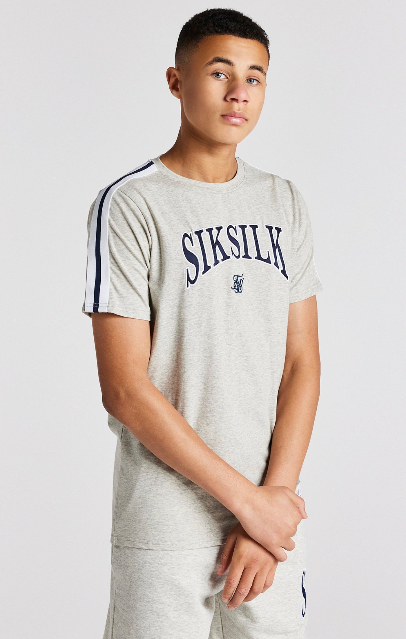 Boys Grey Marl Varsity T-Shirt sold by Siksilk