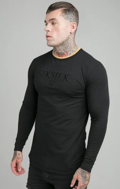 Black Long Sleeve Rib Collar Muscle Fit T-Shirt sold by Siksilk
