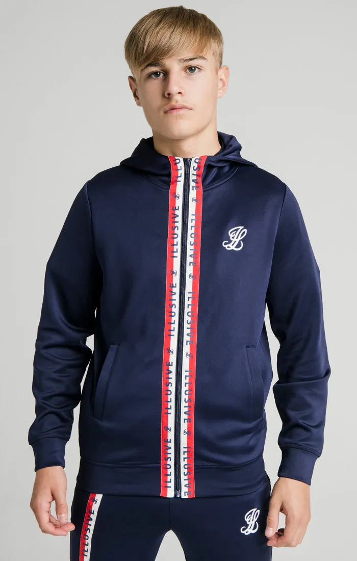Illusive London Central Tape Zip Through Hoodie - Navy sold by Siksilk