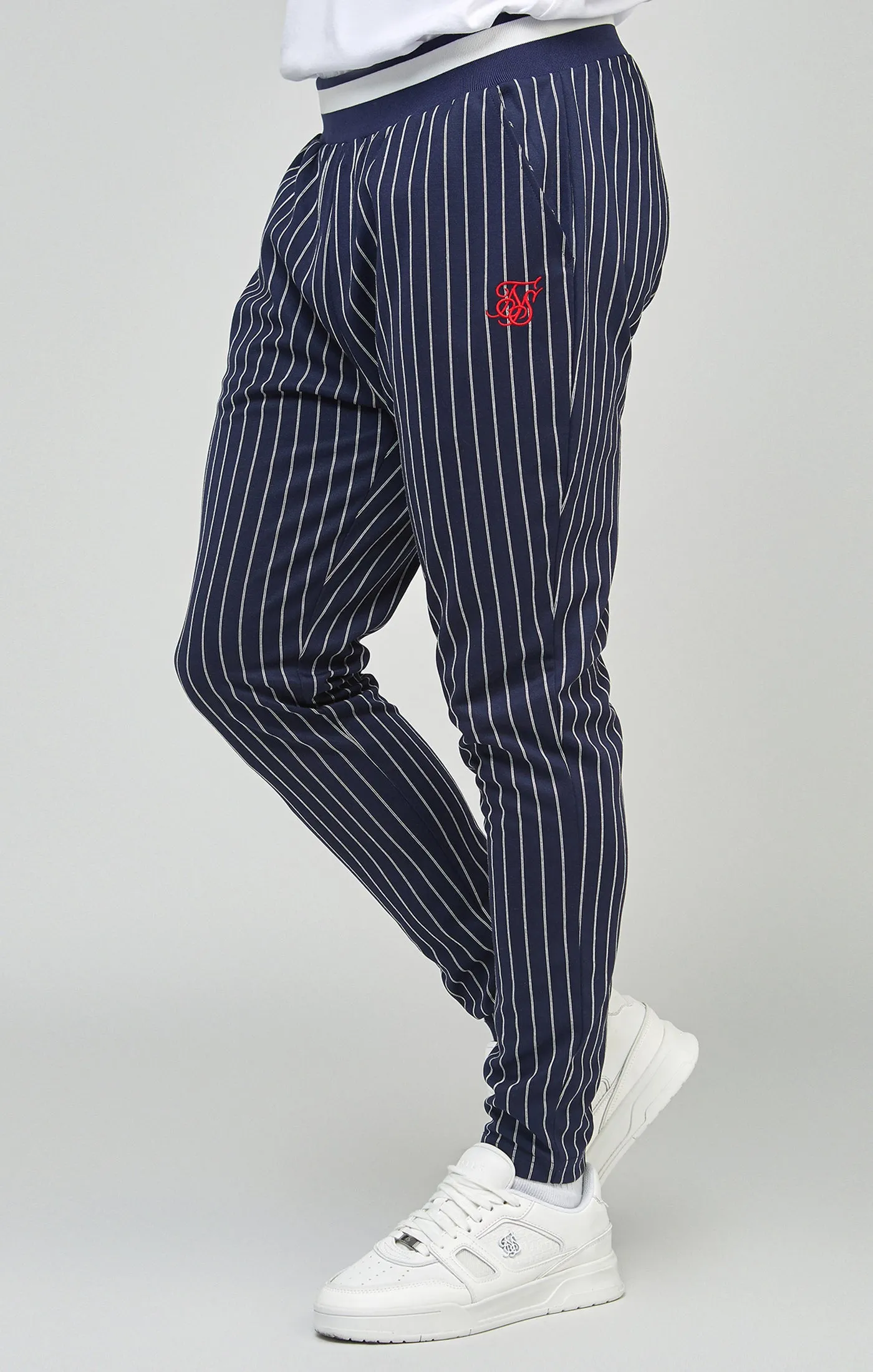 Navy Pinstipe Elasticated Waist Pant sold by Siksilk