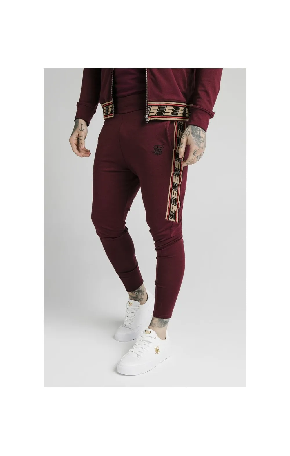 SikSilk Retro Jacquard Athlete Pants - Burgundy sold by Siksilk