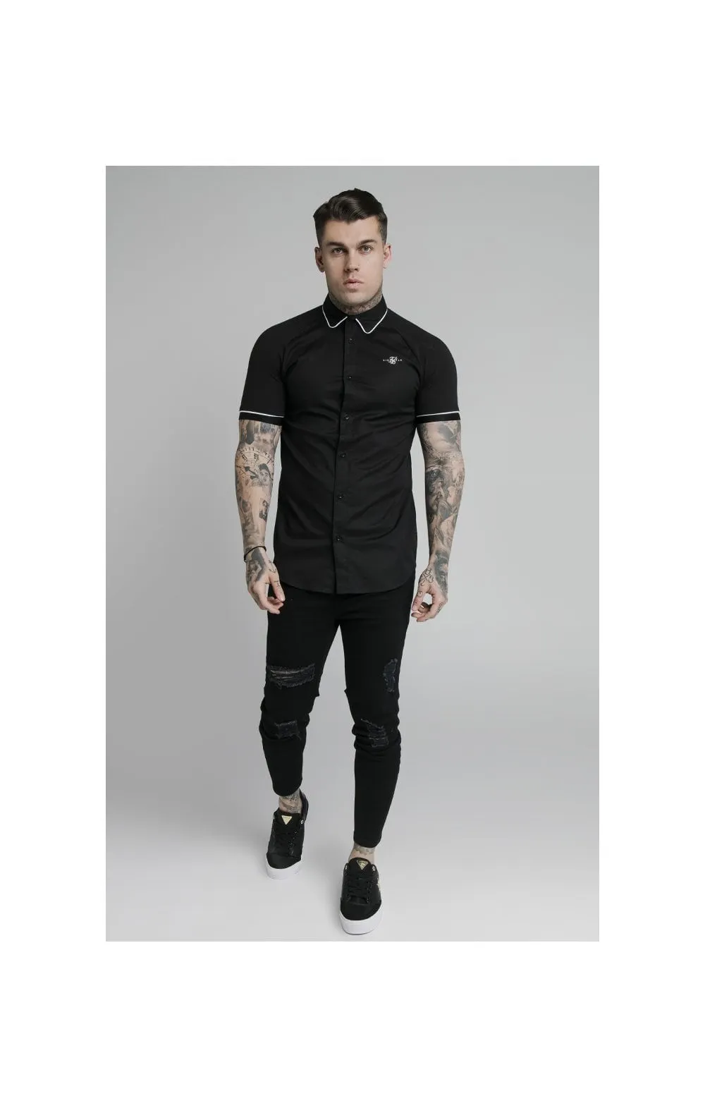 SikSilk S/S Inset Cuff Shirt - Black sold by Siksilk product image thumbnail 4