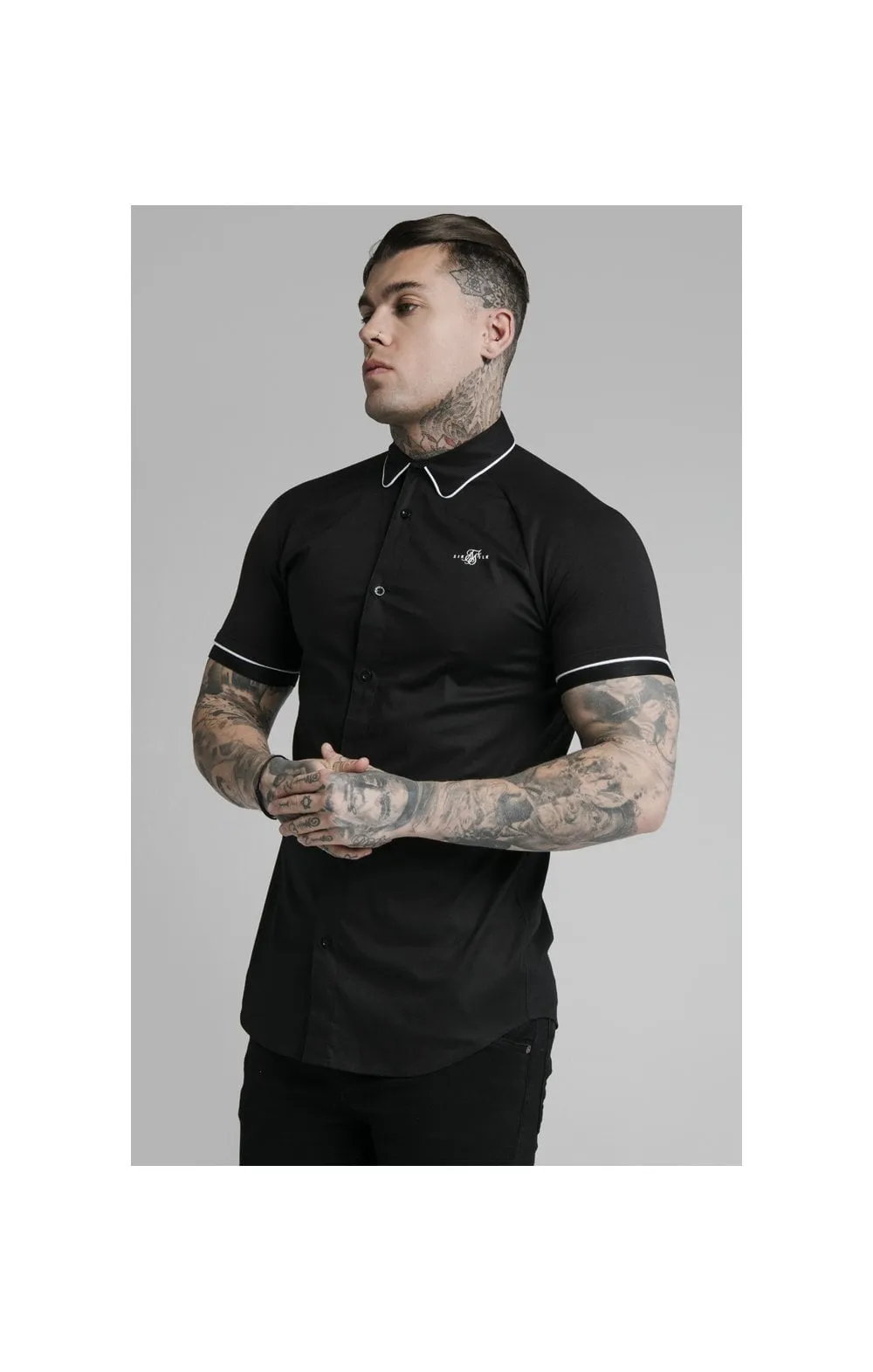 SikSilk S/S Inset Cuff Shirt - Black sold by Siksilk