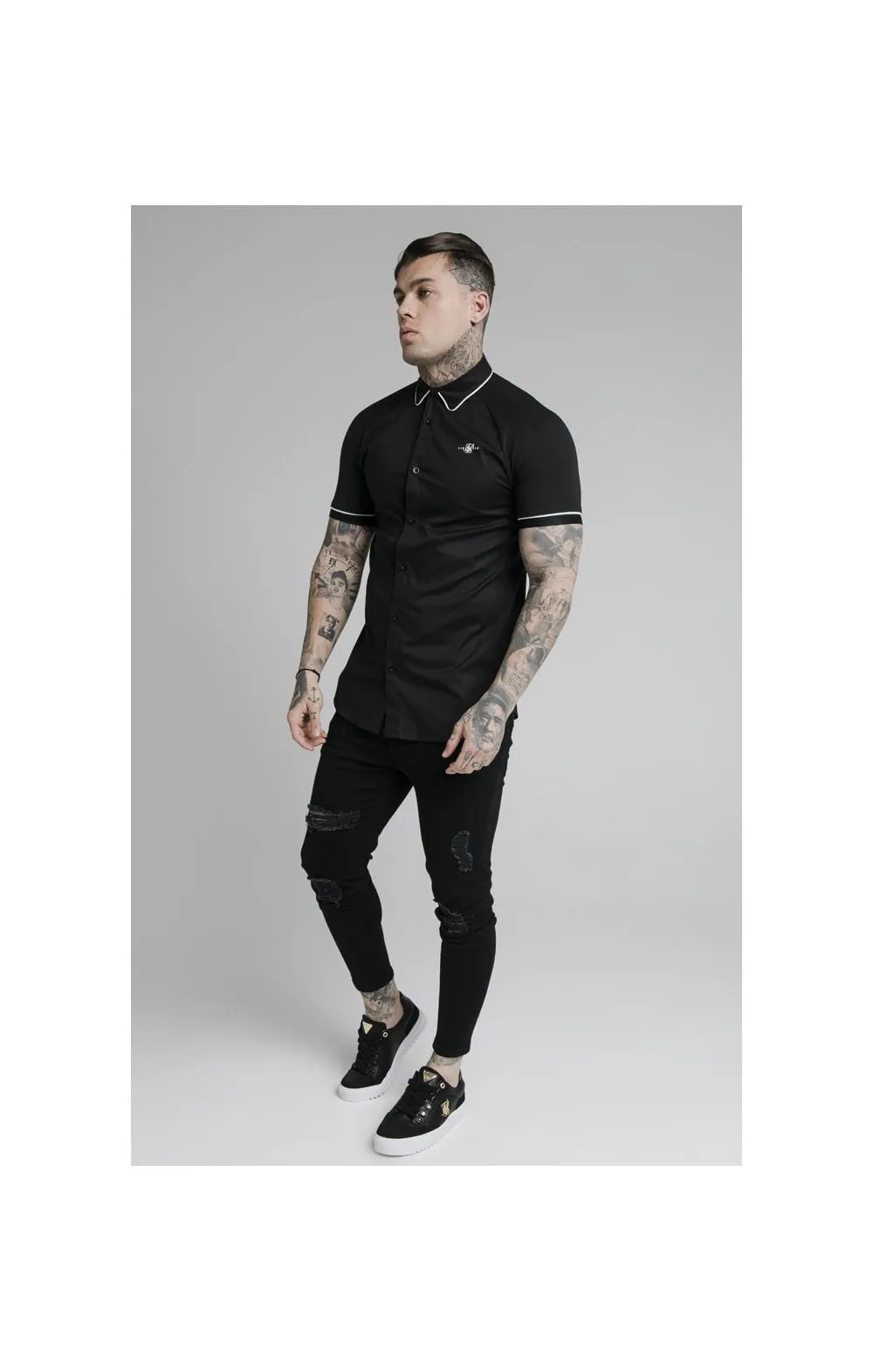 SikSilk S/S Inset Cuff Shirt - Black sold by Siksilk product image thumbnail 5