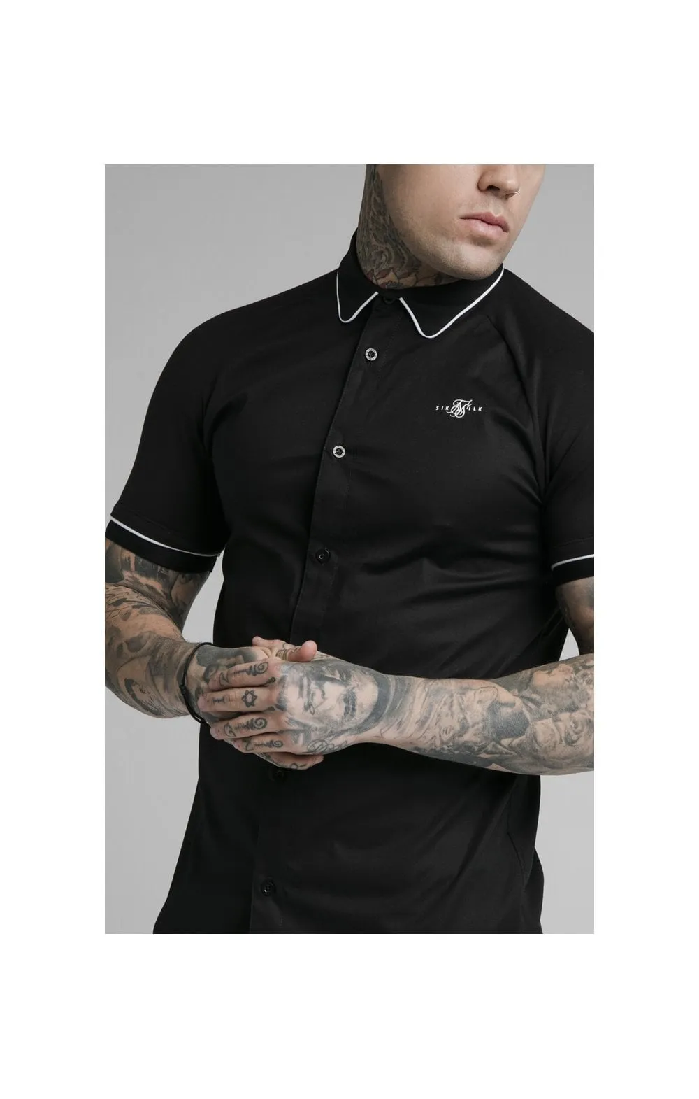 SikSilk S/S Inset Cuff Shirt - Black sold by Siksilk product image thumbnail 2
