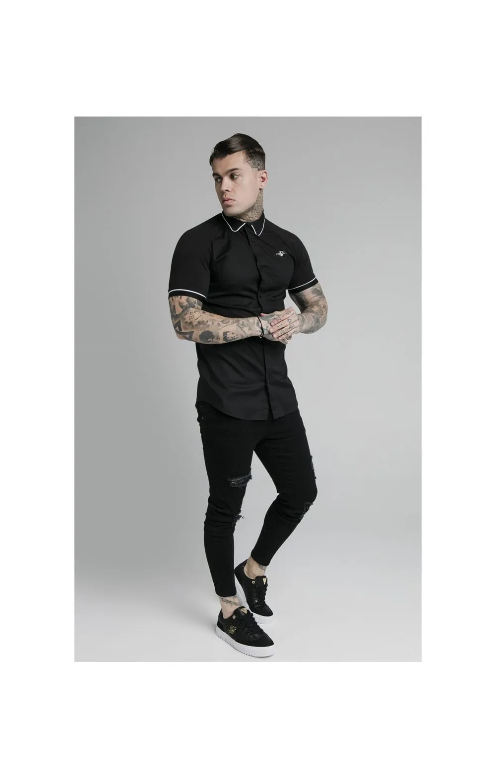 SikSilk S/S Inset Cuff Shirt - Black sold by Siksilk product image thumbnail 3