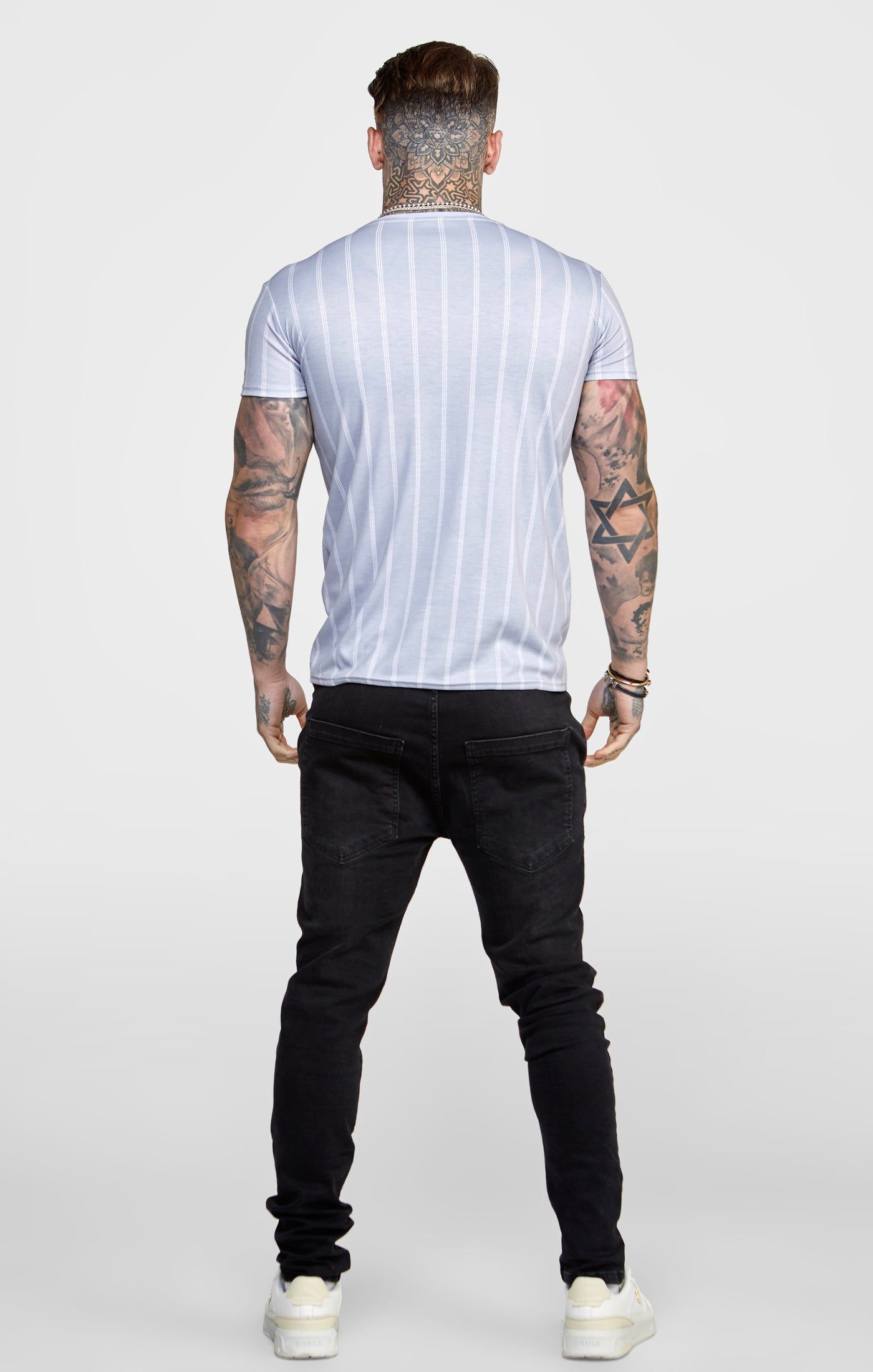 Grey Striped Muscle Fit T-Shirt sold by Siksilk product image thumbnail 5