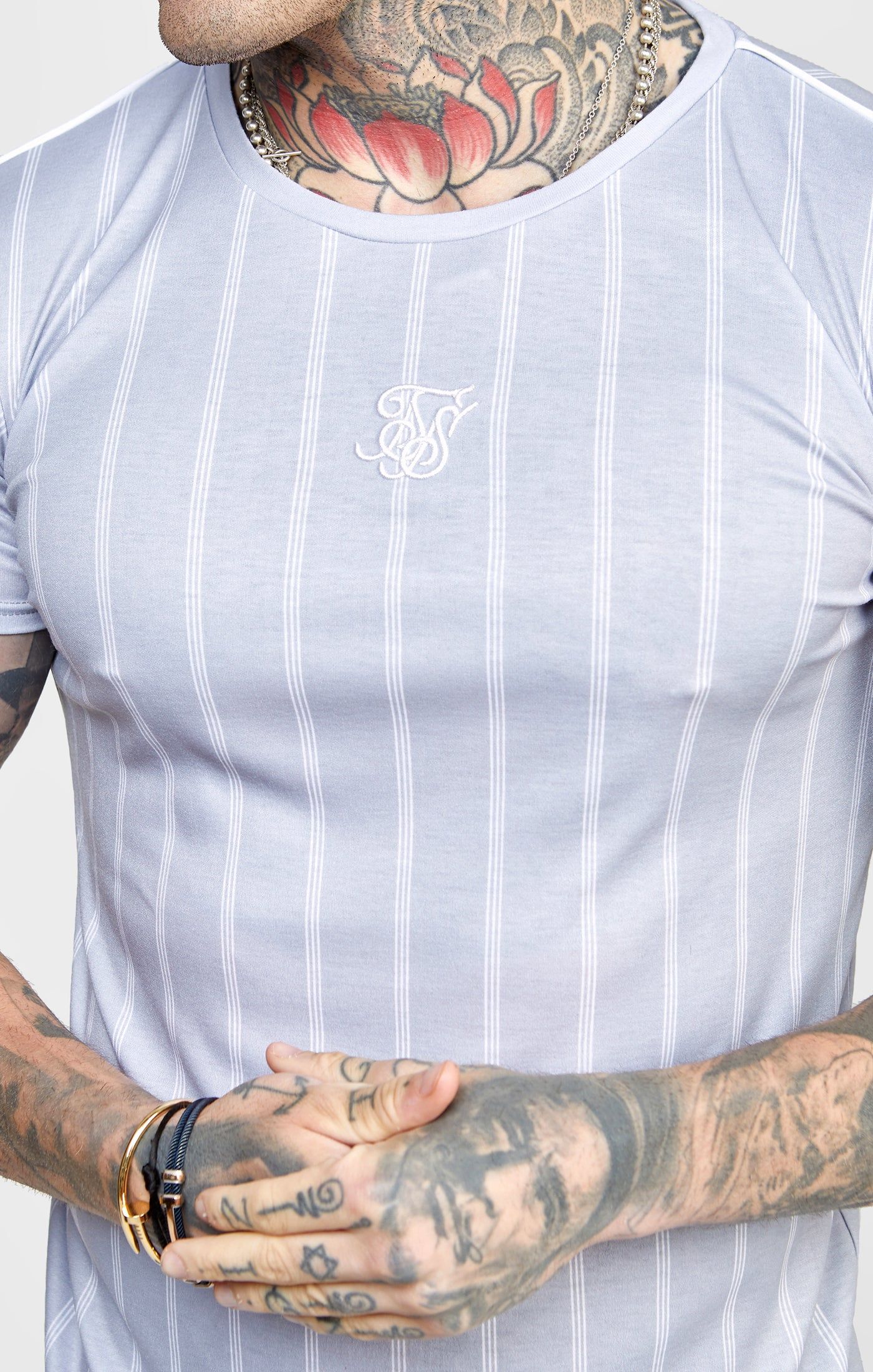 Grey Striped Muscle Fit T-Shirt sold by Siksilk product image thumbnail 2