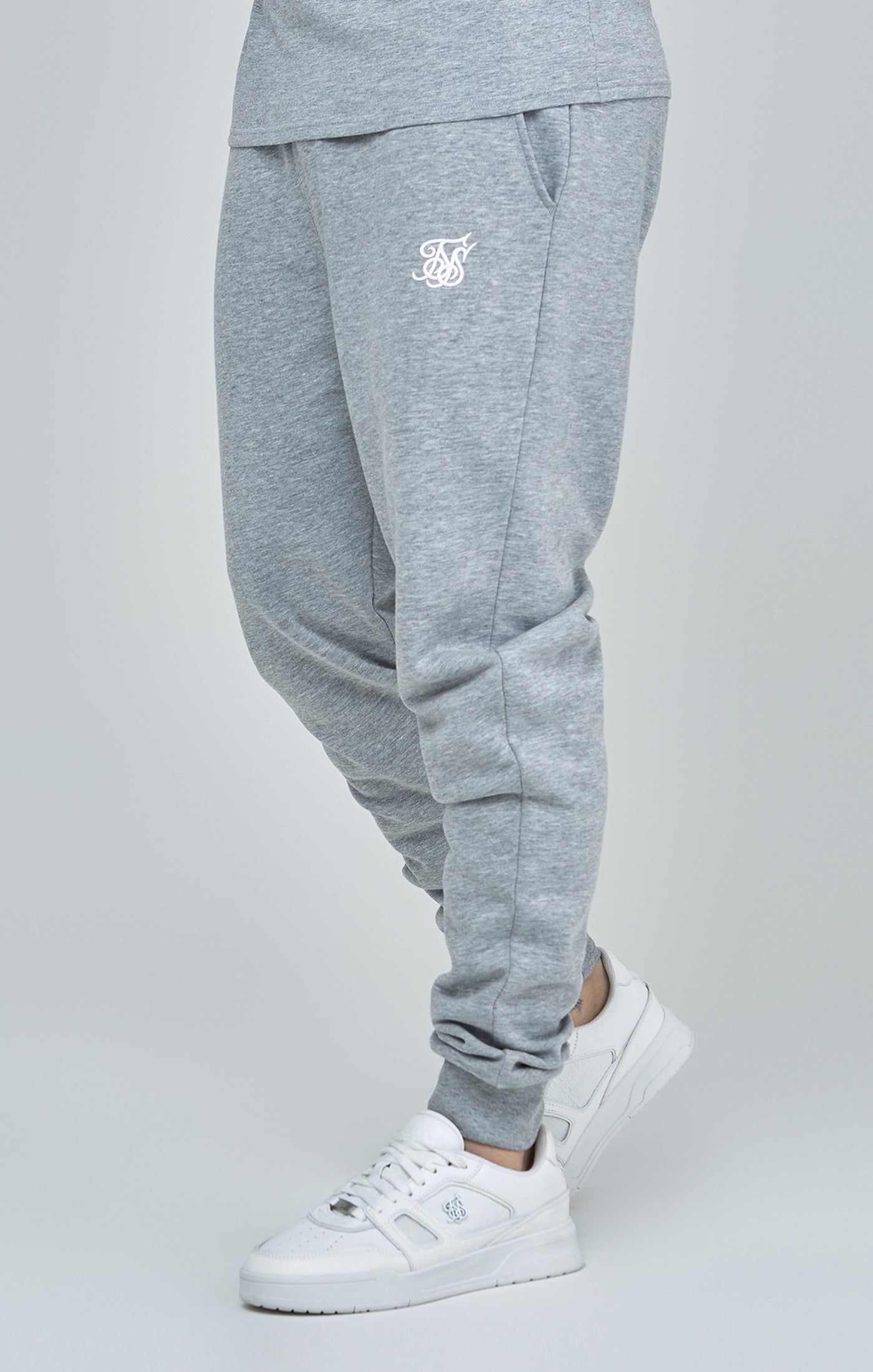 Grey Marl Essential Cuffed Joggers sold by Siksilk