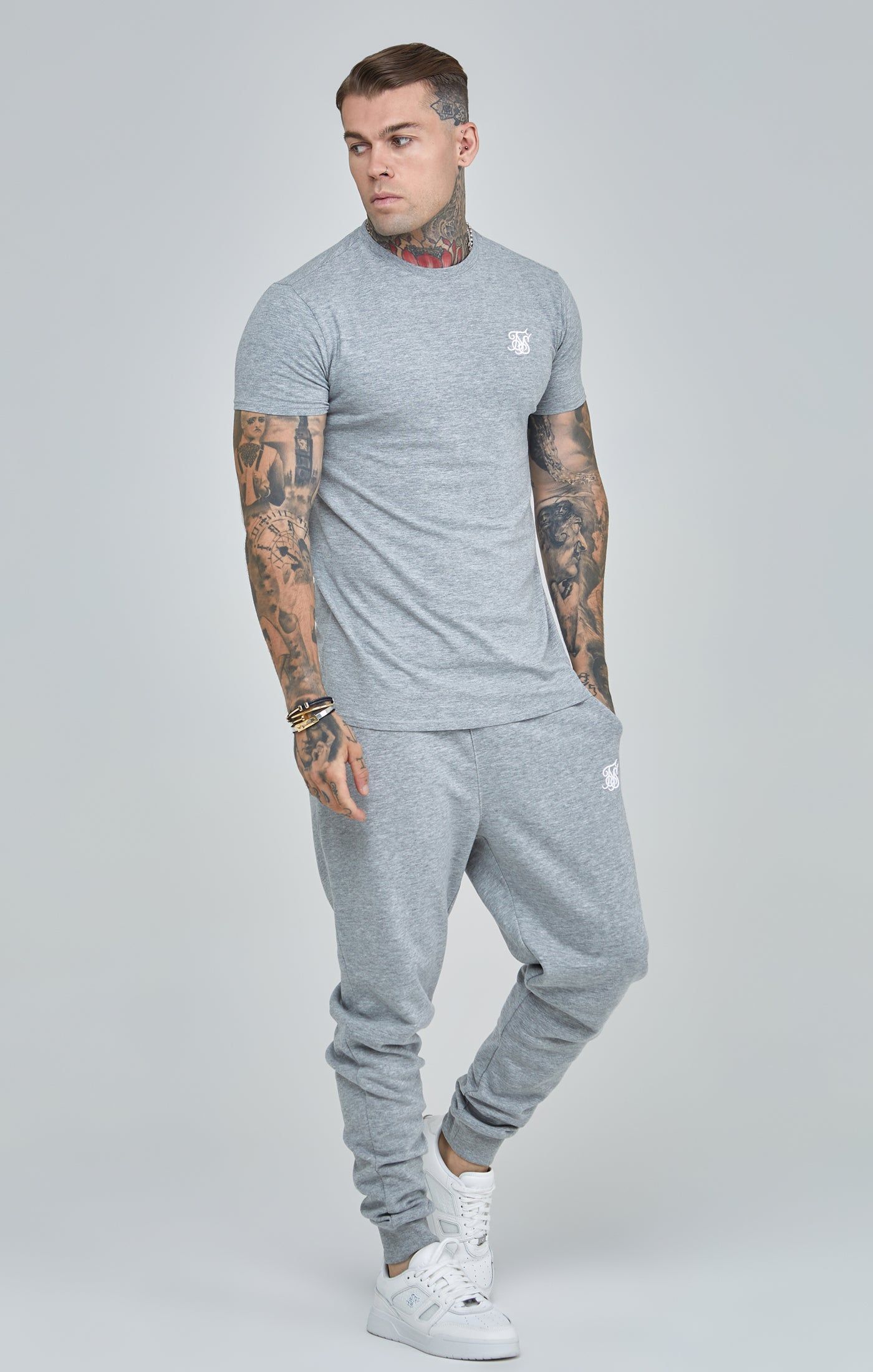 Grey Marl Essential Cuffed Joggers sold by Siksilk product image thumbnail 2