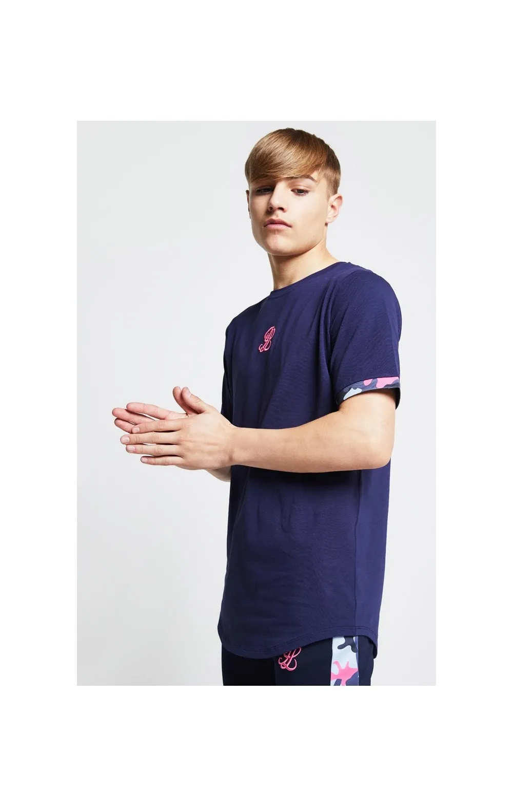 Illusive London Contrast Cuff Tee – Navy & Neon Pink Camo sold by Siksilk product image thumbnail 3