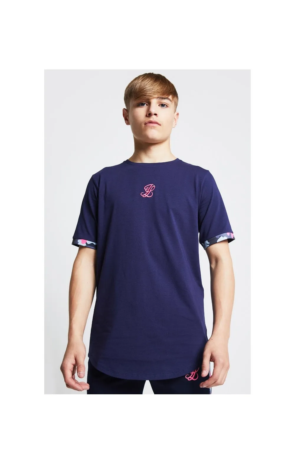 Illusive London Contrast Cuff Tee – Navy & Neon Pink Camo sold by Siksilk product image thumbnail 2