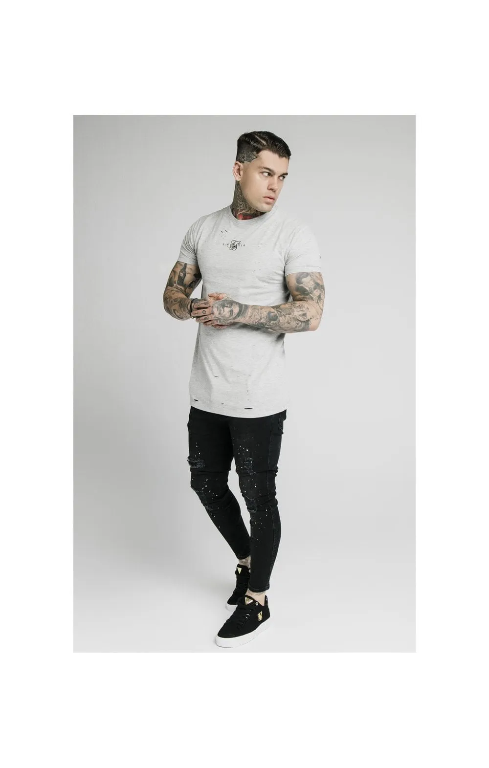 SikSilk S/S Distressed Box Tee - Grey Marl sold by Siksilk product image thumbnail 3