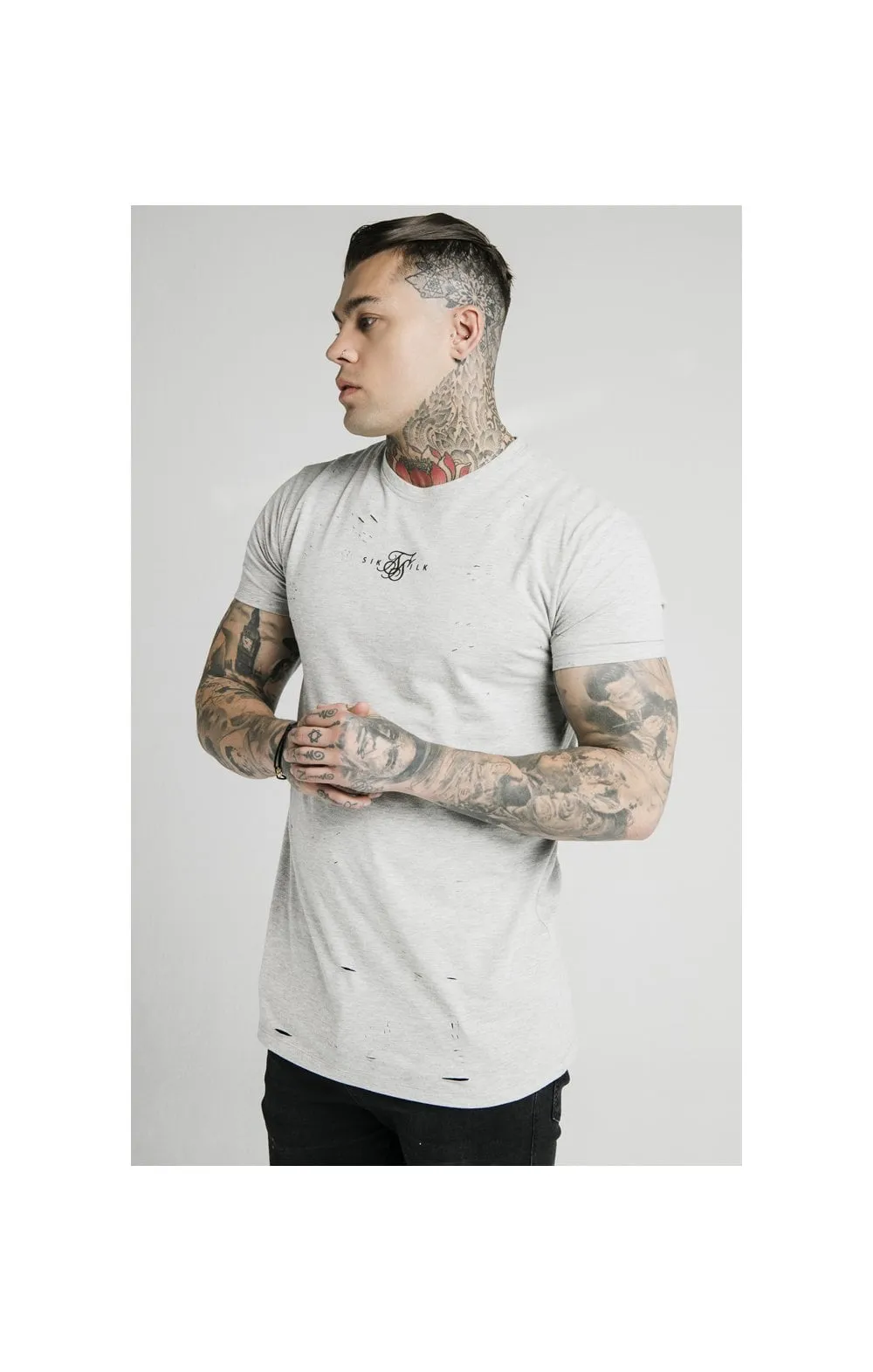 SikSilk S/S Distressed Box Tee - Grey Marl sold by Siksilk