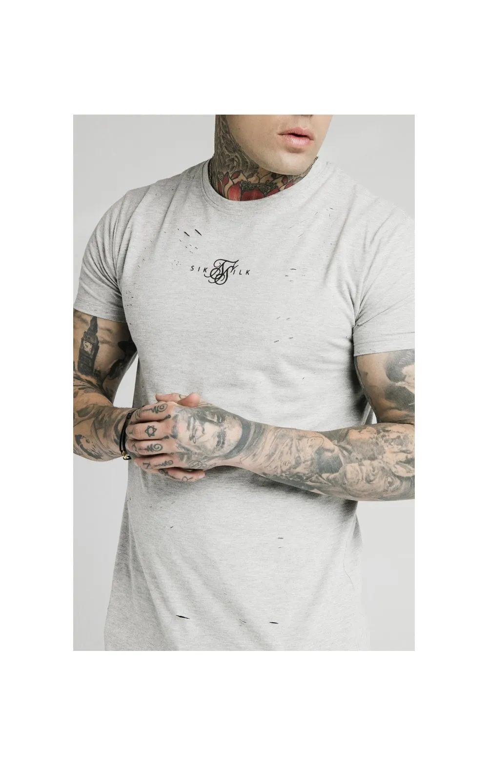 SikSilk S/S Distressed Box Tee - Grey Marl sold by Siksilk product image thumbnail 2