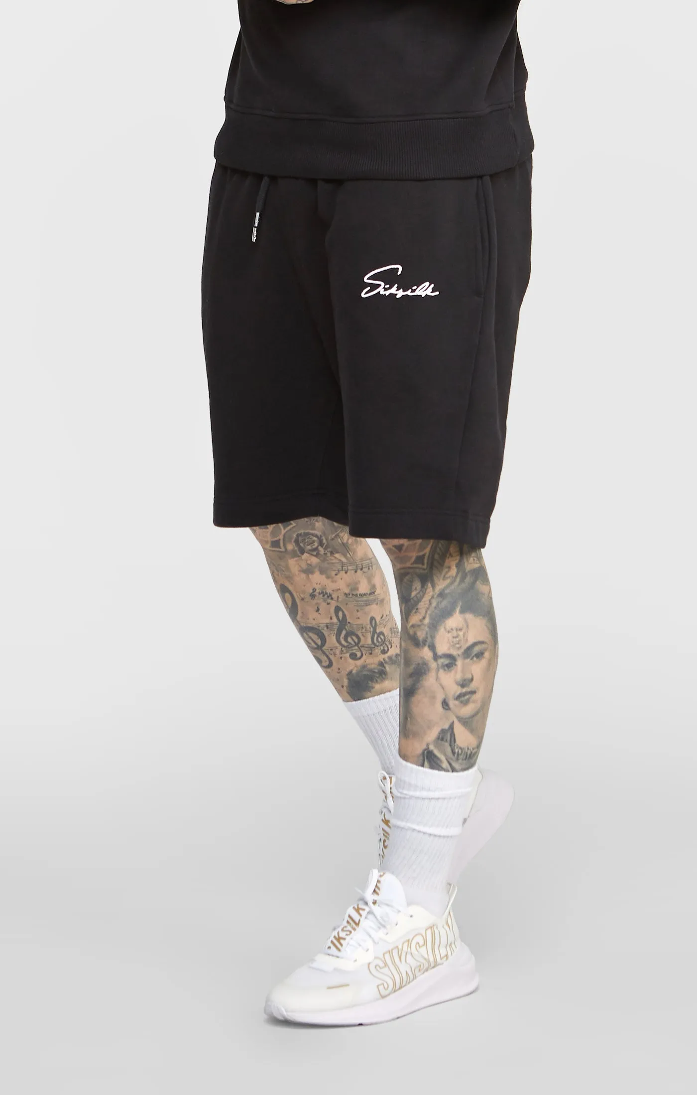 Black Script Embroidery Short sold by Siksilk