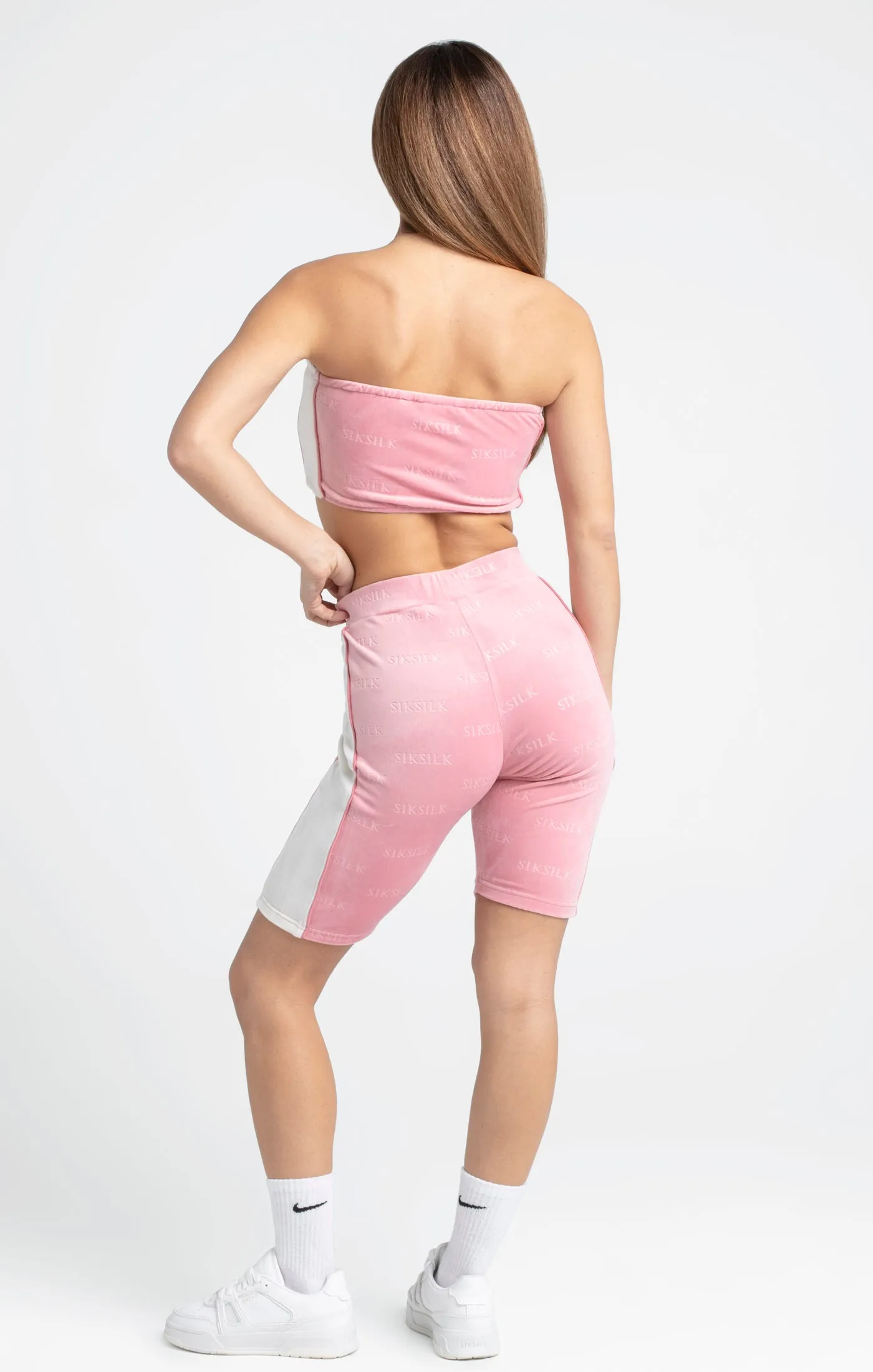 Pink Velour Embossed Cycle Short sold by Siksilk product image thumbnail 5