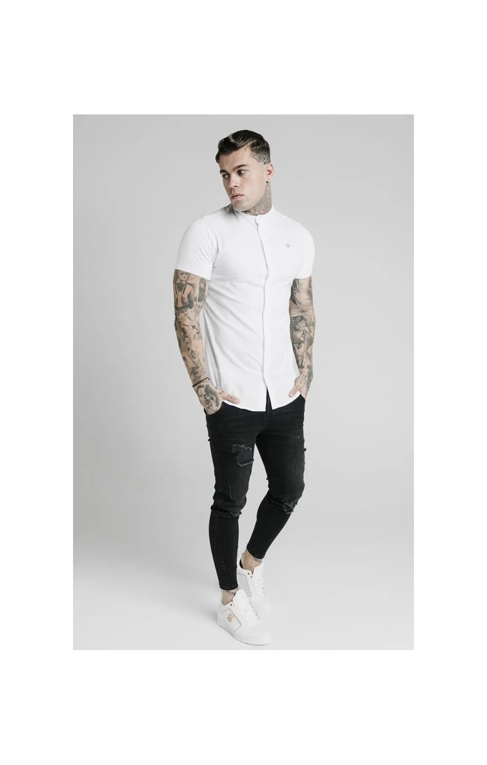 White Short Sleeve Standard Collar Shirt sold by Siksilk product image thumbnail 4