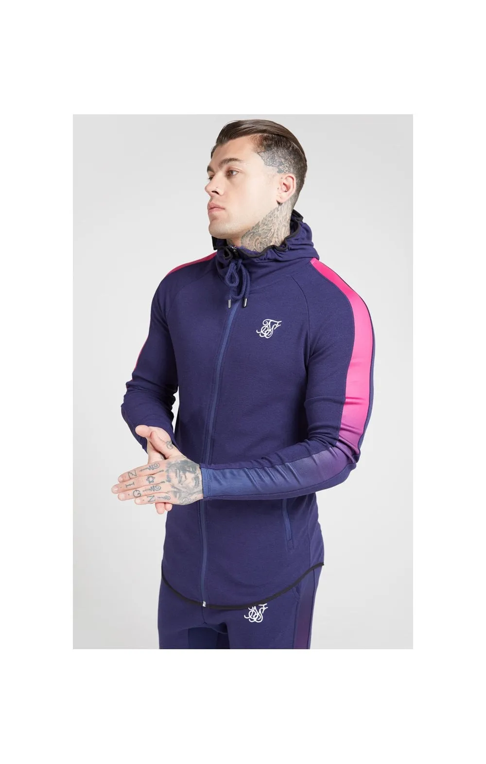 SikSilk Fade Panel Zip Through Hoodie – Navy & Neon Fade sold by Siksilk product image thumbnail 2
