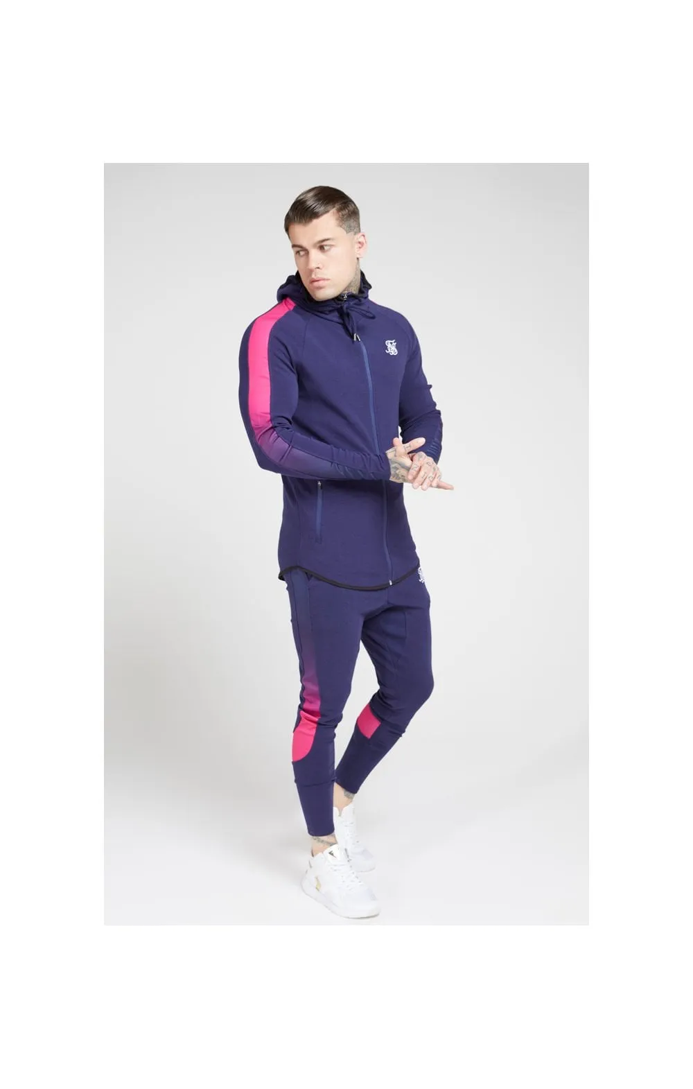 SikSilk Fade Panel Zip Through Hoodie – Navy & Neon Fade sold by Siksilk product image thumbnail 3