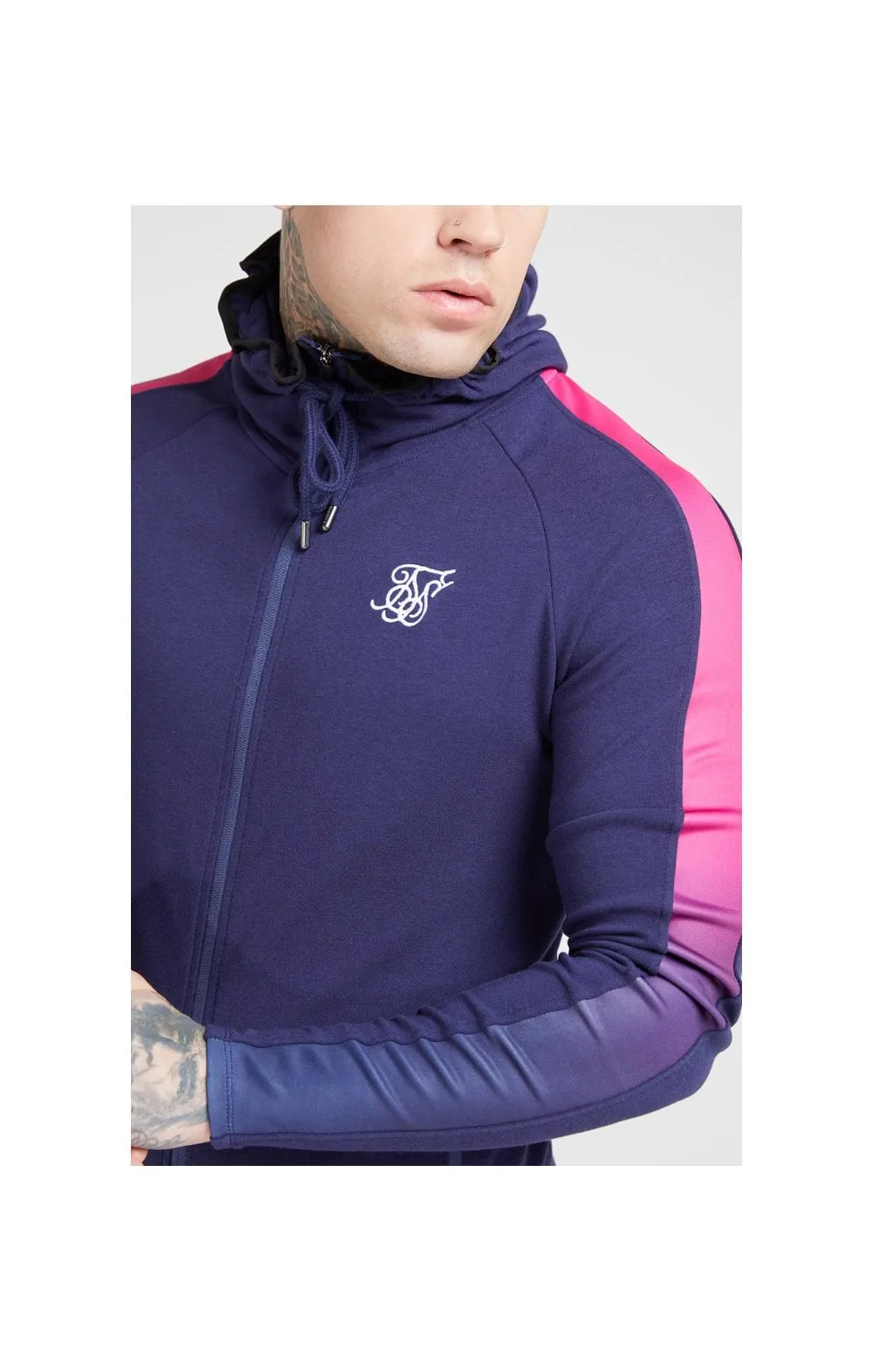 SikSilk Fade Panel Zip Through Hoodie – Navy & Neon Fade sold by Siksilk