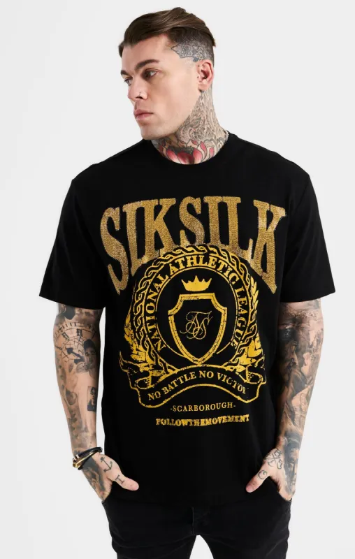 SikSilk Oversized Rhinestone Varsity T-Shirt - Black & Gold sold by Siksilk