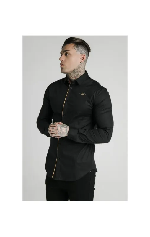 SikSilk L/S Fade Piping Shirt - Black & Gold sold by Siksilk