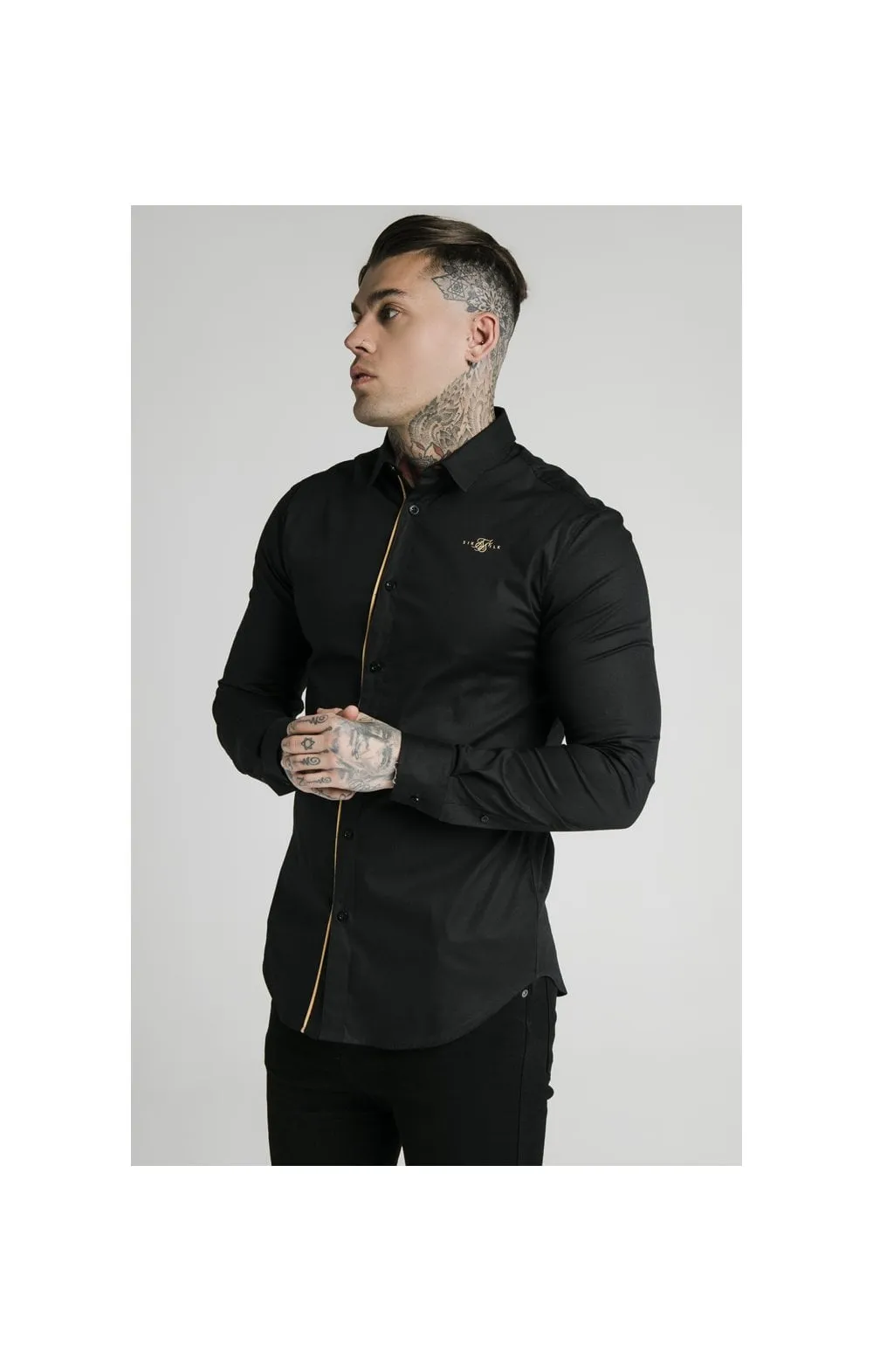SikSilk L/S Fade Piping Shirt - Black & Gold sold by Siksilk