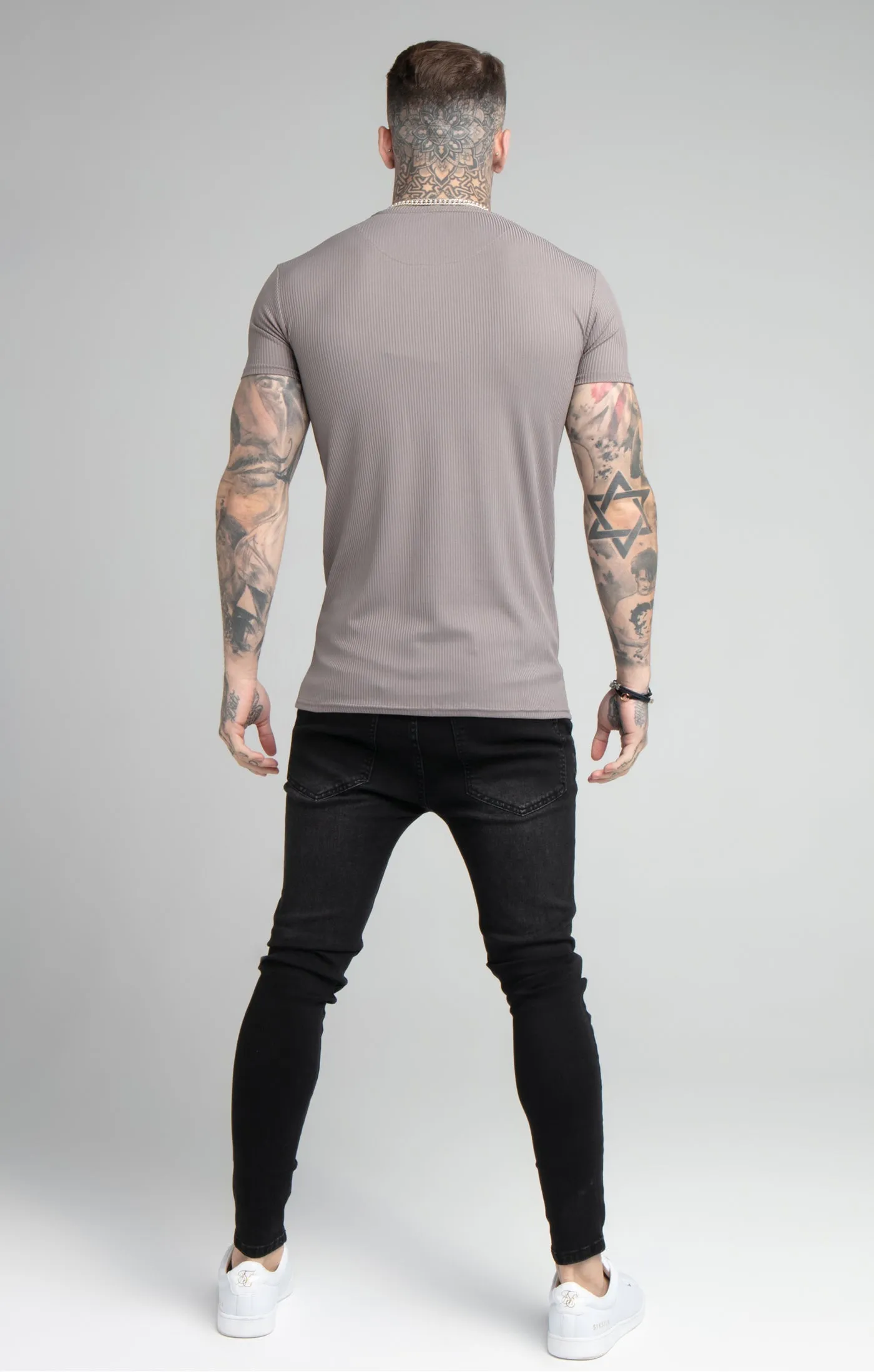 Grey Rib Raglan Muscle Fit T-Shirt sold by Siksilk product image thumbnail 5