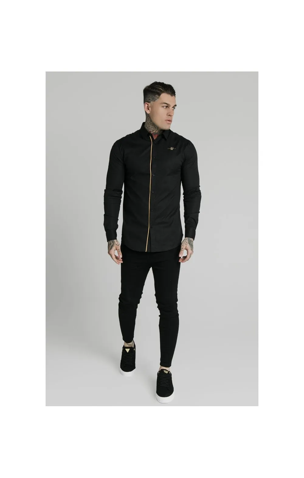 SikSilk L/S Fade Piping Shirt - Black & Gold sold by Siksilk product image thumbnail 5