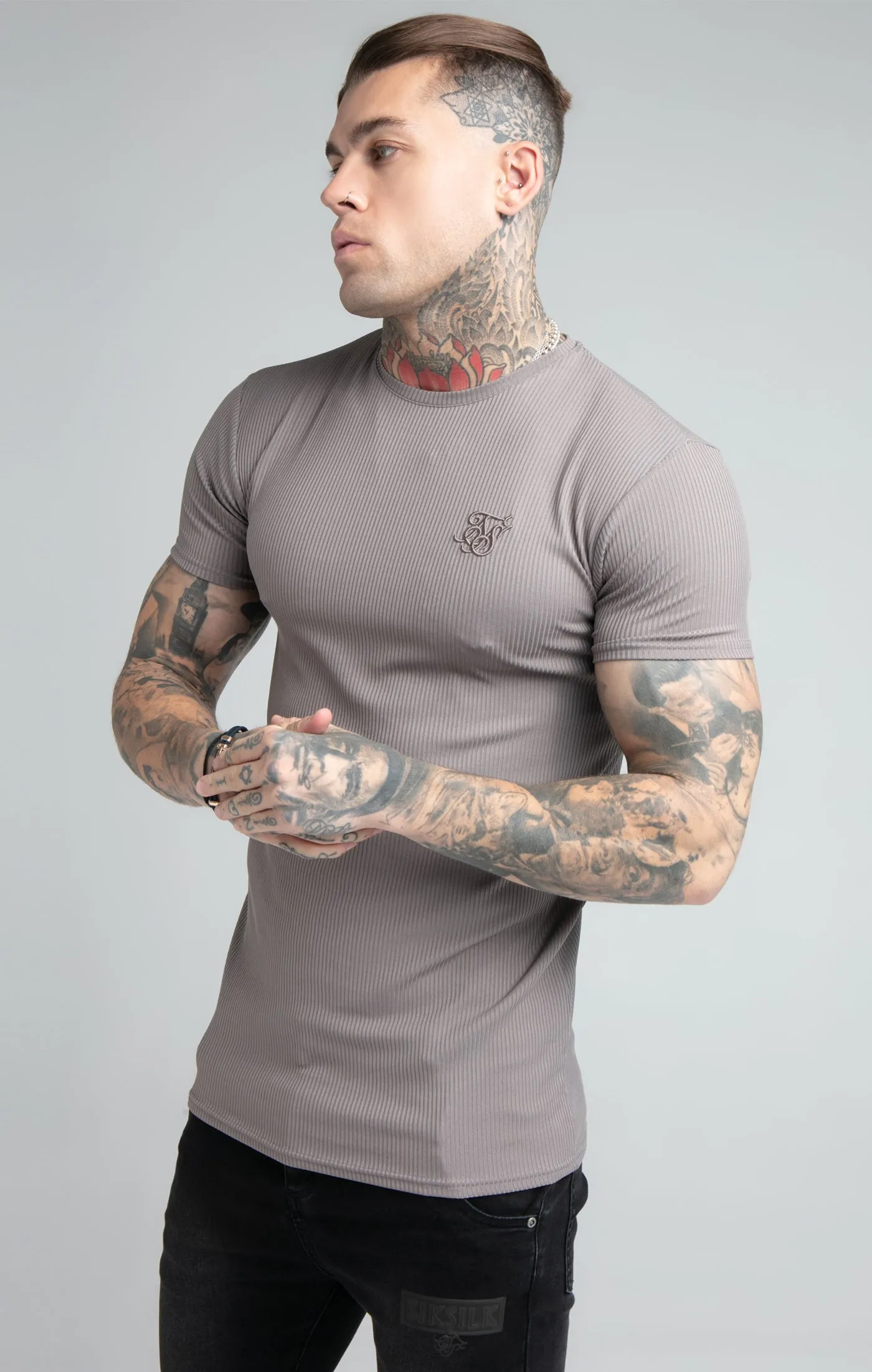 Grey Rib Raglan Muscle Fit T-Shirt sold by Siksilk